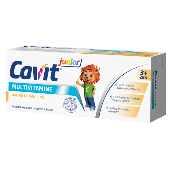 Multivitamine si minerale - Cavit Junior Multivitamine cu aroma de vanilie x 20 tablete masticabile, medik-on.ro