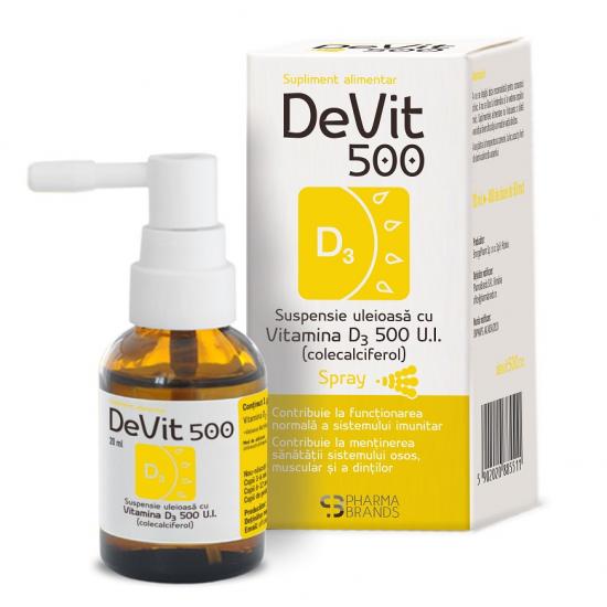 Multivitamine si minerale - DeVit 500 suspensie uleioasa cu Vitamina D3 500 U.I. spray x 20ml, medik-on.ro