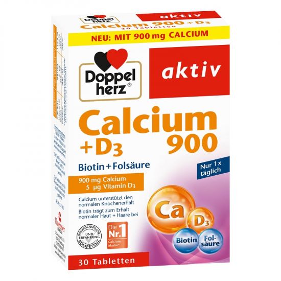 Multivitamine si minerale - Doppel Herz Aktiv Calcium 900 + Vitamina D3 osteo + Biotina + Acid folic x 30 comprimate, medik-on.ro