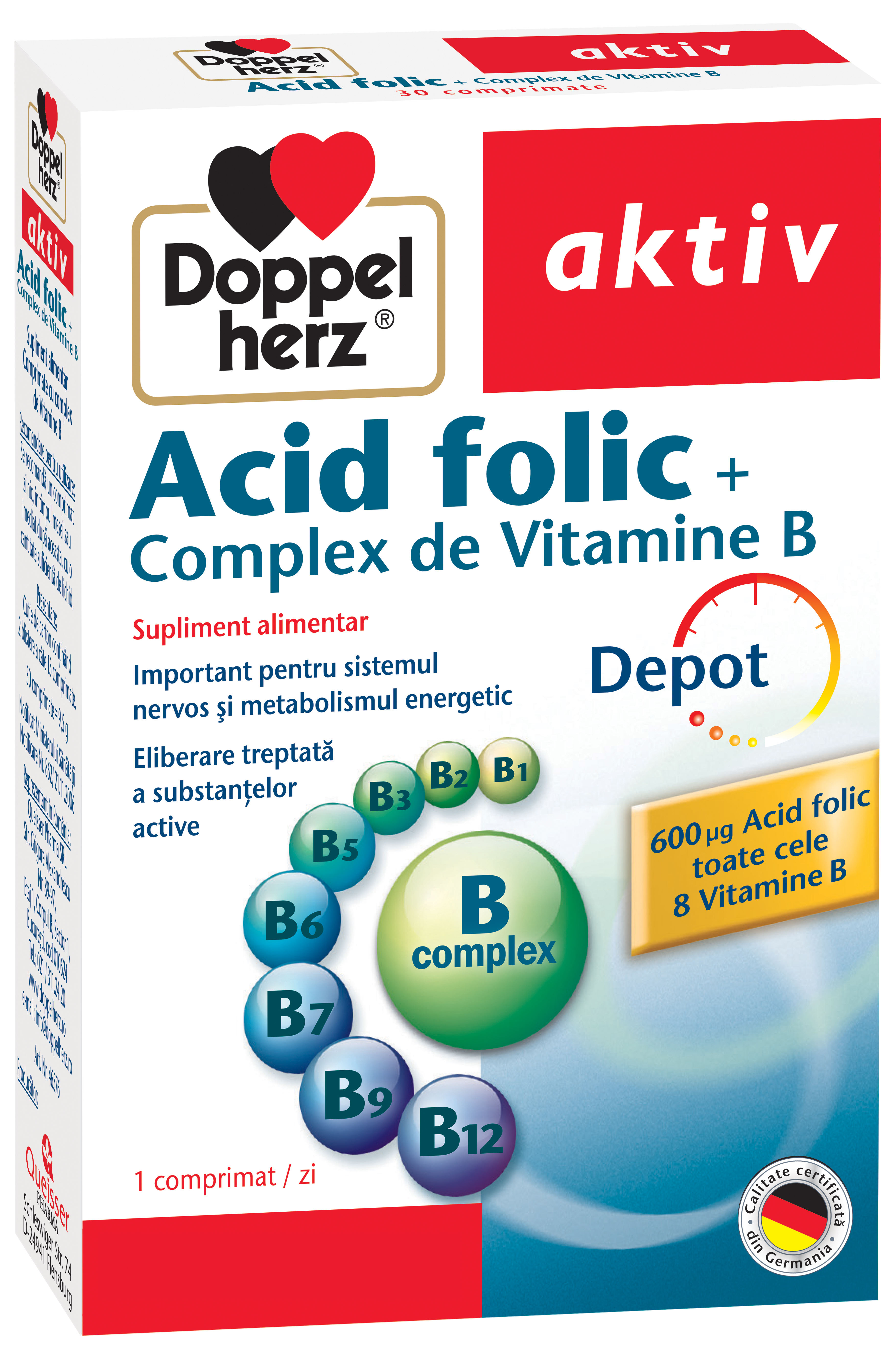 Multivitamine si minerale - Doppelherz aktiv Acid folic + Complex de vitamine B x 30 comprimate, medik-on.ro