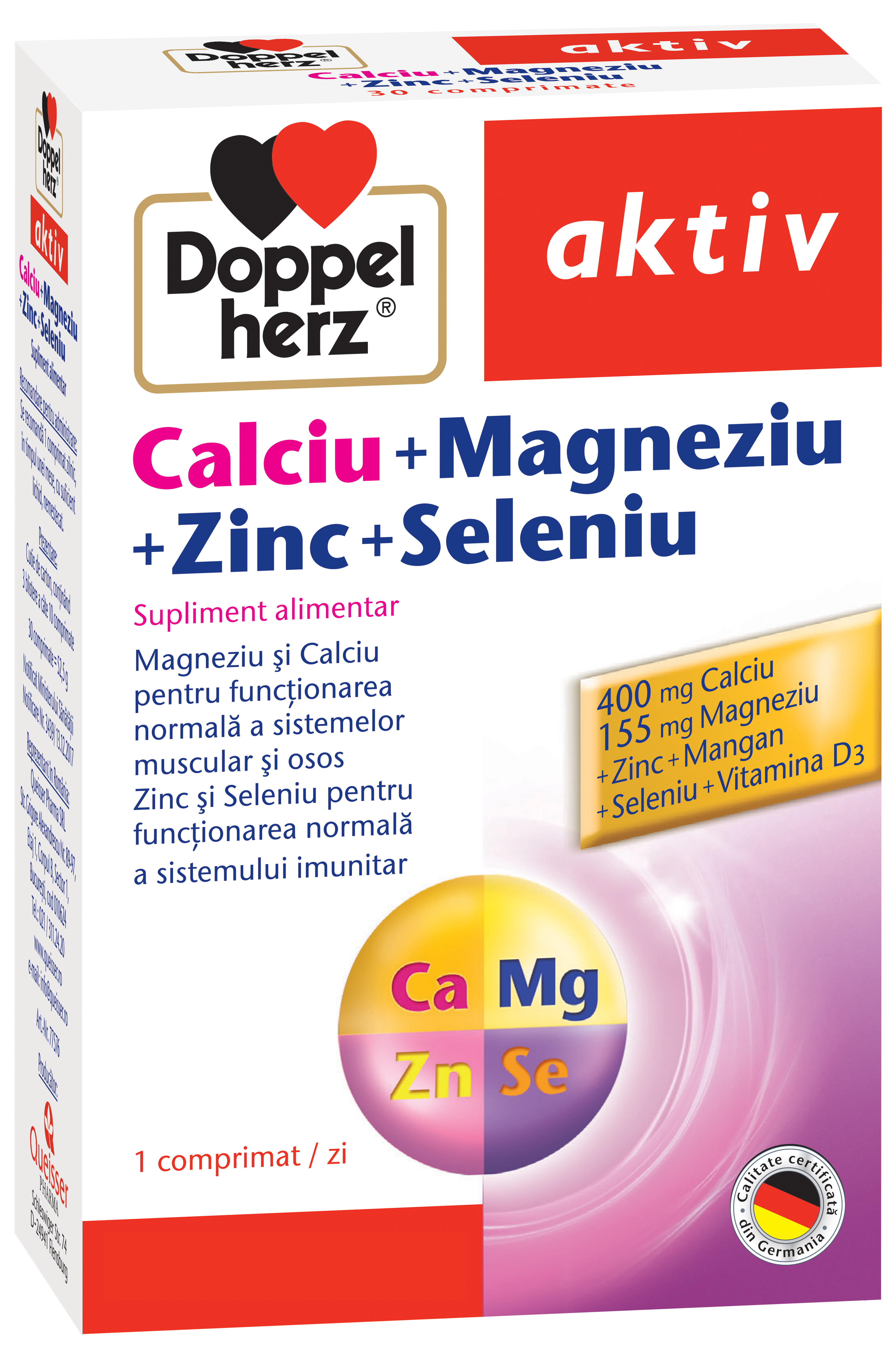 Multivitamine si minerale - Doppelherz aktiv Calciu + Magneziu + Zinc + Seleniu x 30 comprimate, medik-on.ro