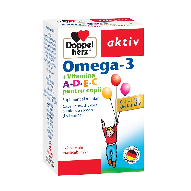 Multivitamine si minerale - Doppelherz Omega 3 Vitamina A+D+E+C pentru copii x 30 capsule masticabile, medik-on.ro