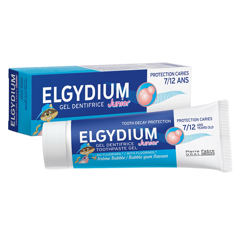 Paste de dinti pentru copii - Elgydium Junior pasta de dinti pentru copii 7-12 ani cu aroma de Bubblegum x 50ml, medik-on.ro