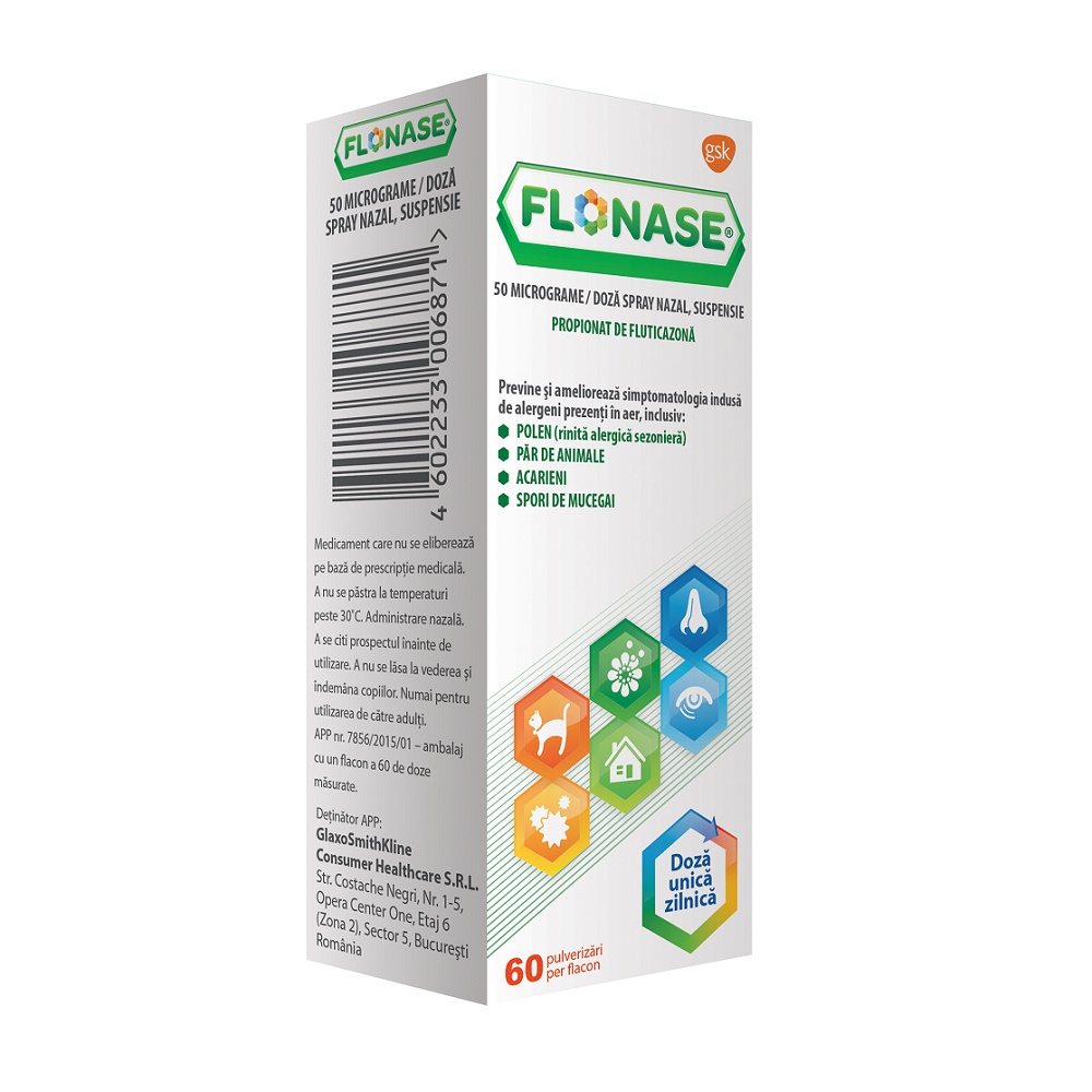 OTC - medicamente fara reteta - Flonase 5mcg/doza spray nazal x 60 doze/flacon, medik-on.ro