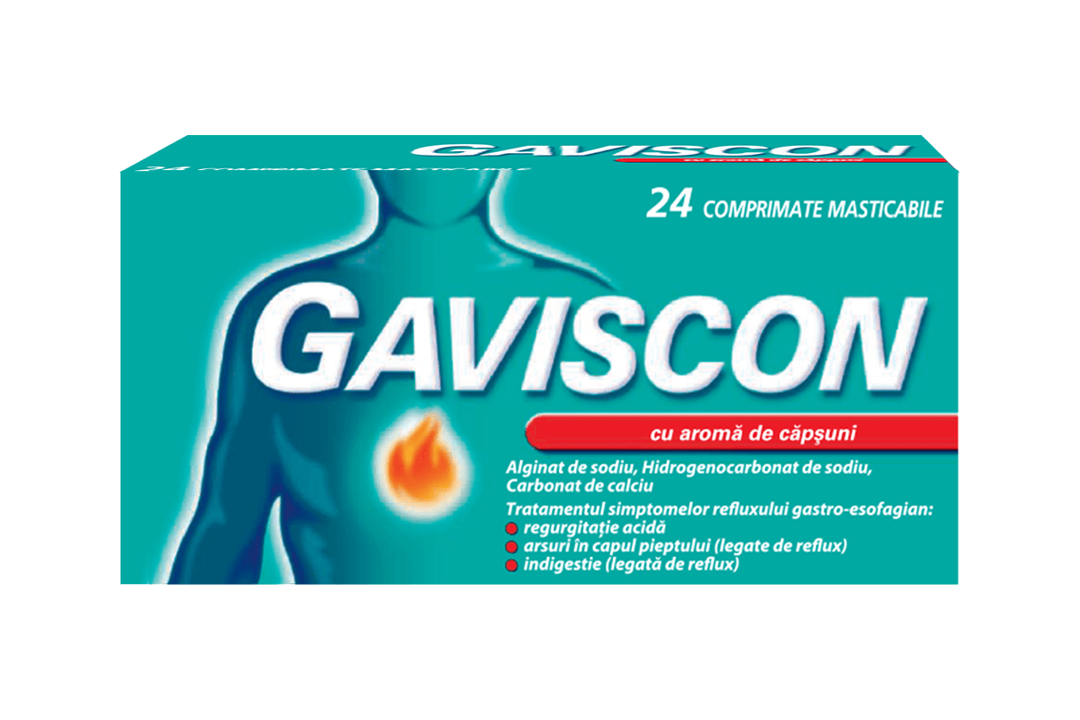OTC - medicamente fara reteta - Gaviscon cu aroma de capsuni x 24 comprimate masticabile, medik-on.ro