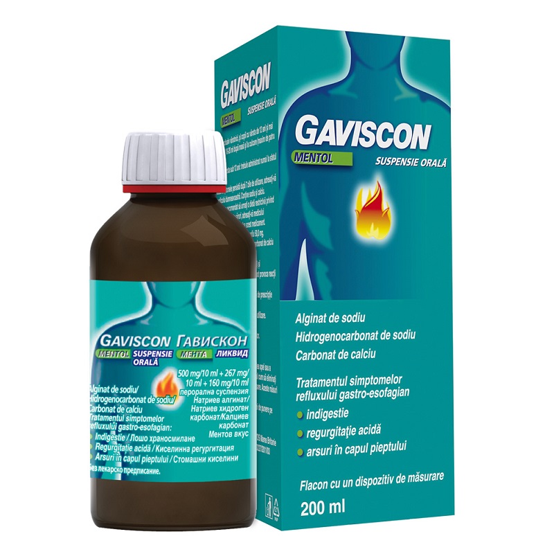 OTC - medicamente fara reteta - Gaviscon mentol suspensie orala x 200ml, medik-on.ro