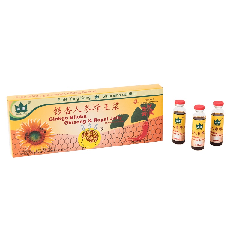 Produse apicole - Ginkgo Biloba + Ginseng + Royal jelly x 10 fiole, medik-on.ro