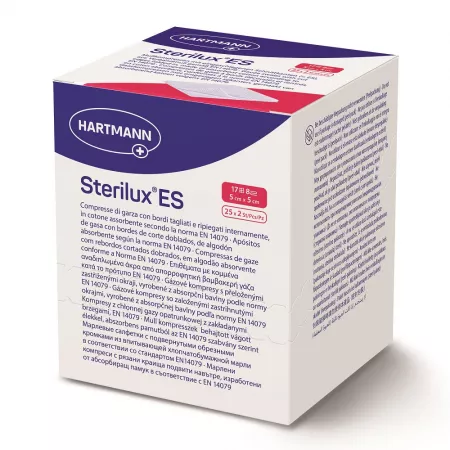 Comprese, fase si bandaje - Hartmann Sterilux ES comprese din tifon sterile 5cm/5cm x 25 bucati, medik-on.ro