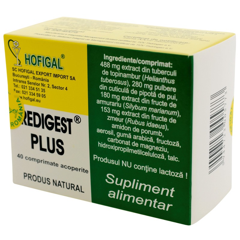 Enzime digestive - Hofigal Redigest plus x 40 comprimate, medik-on.ro