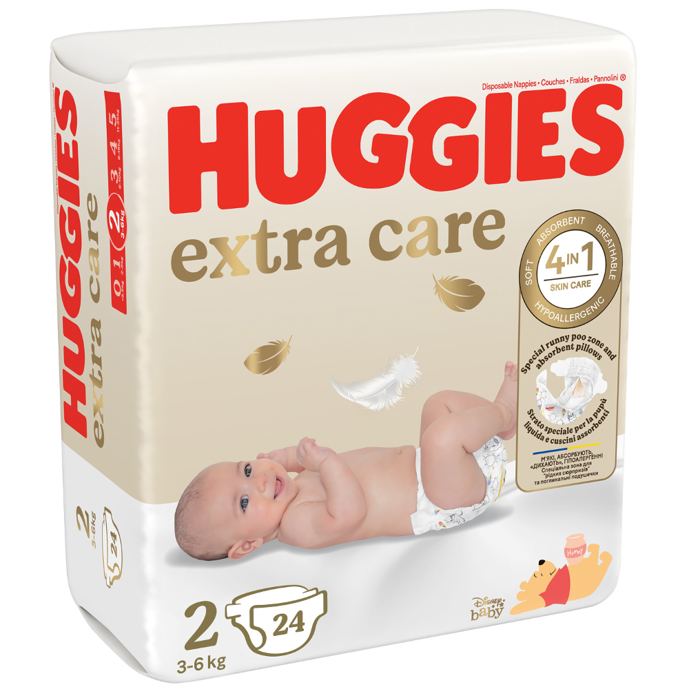 Scutece si aleze - Huggies Extra Care nr. 2 (3-6 kg) x 24 bucati, medik-on.ro
