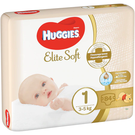 Scutece si aleze - Huggies Elite Soft nr.1 (3-5 kg) x 84 bucati, medik-on.ro