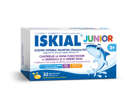 Cresterea imunitatii - Iskial Junior 3 ani+ cu DHA si vitamina D3 x 30 capsule moi, medik-on.ro