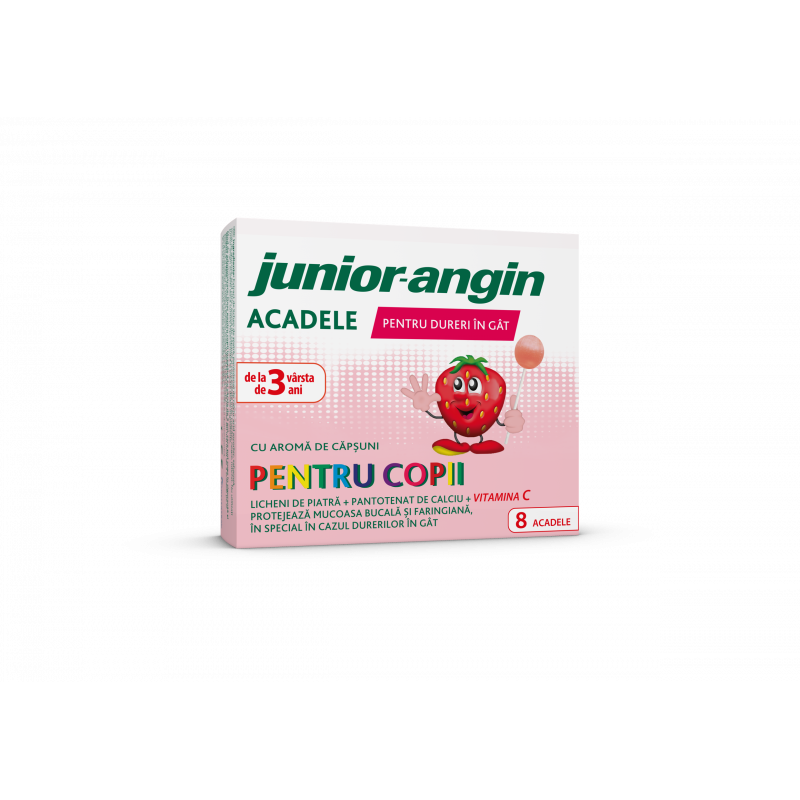 Dureri de gat - Junior Angin acadele cu aroma de capsuni pentru dureri de gat x 8 bucati, medik-on.ro