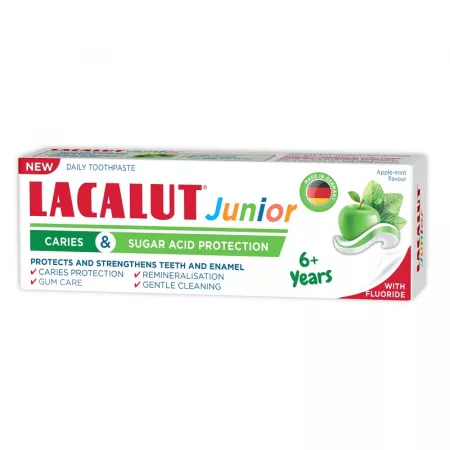 Paste de dinti pentru copii - Lacalut Junior Pasta de dinti protectie anticarie si zaharuri x 55ml, medik-on.ro