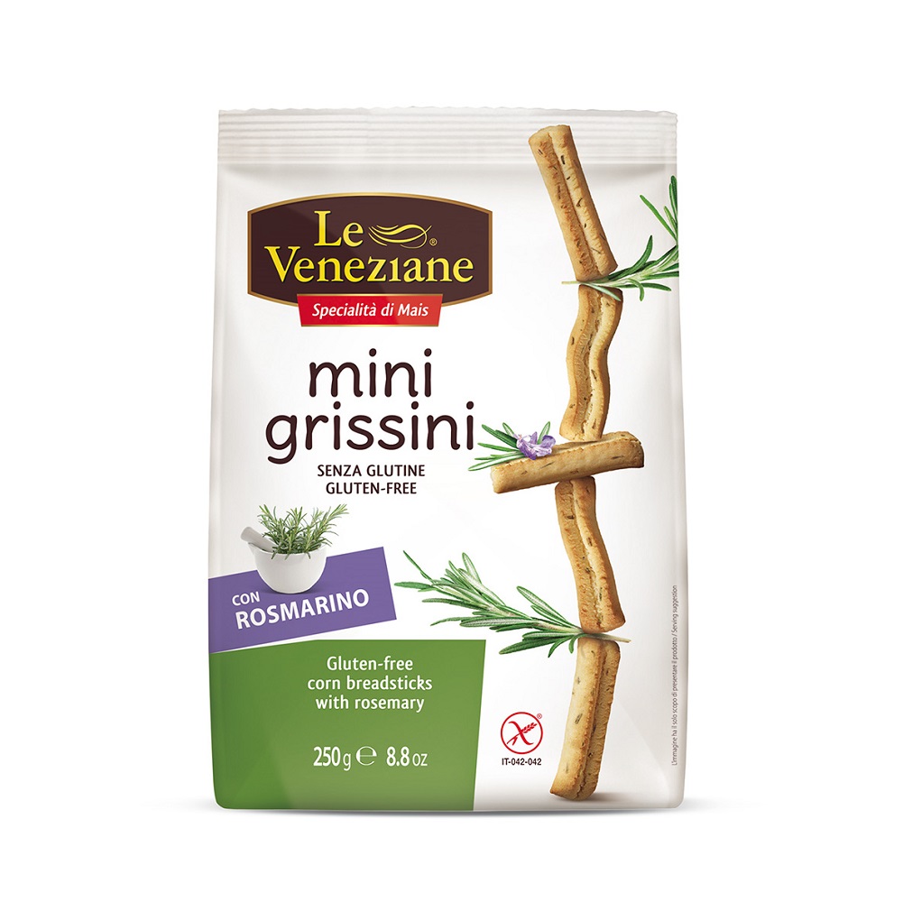 Biscuiti si gustari fara gluten - Le Veneziane mini grisine cu rozmarin, fara gluten x 250 grame, medik-on.ro