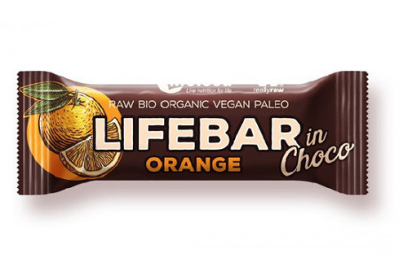 Batoane RAW vegane - Lifebar Baton cu portocale in ciocolata raw x 40 grame, medik-on.ro