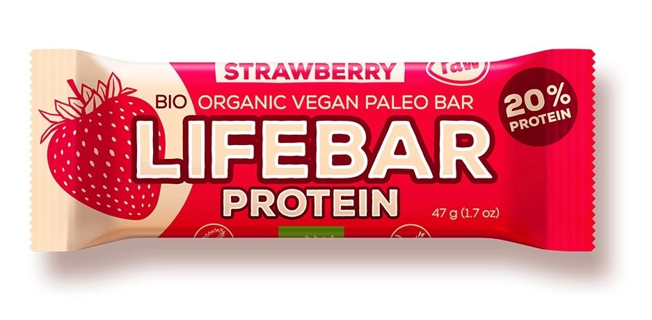 Batoane RAW vegane - Lifebar baton proteic cu capsuni raw eco x 47 grame, medik-on.ro