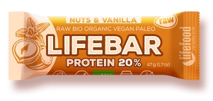 Batoane RAW vegane - Lifebar Baton proteic cu nuci si vanilie raw bio x 47g, medik-on.ro