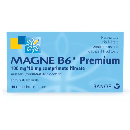 OTC - medicamente fara reteta - Magne B6 Premium 100mg/10mg x 40 comprimate, medik-on.ro