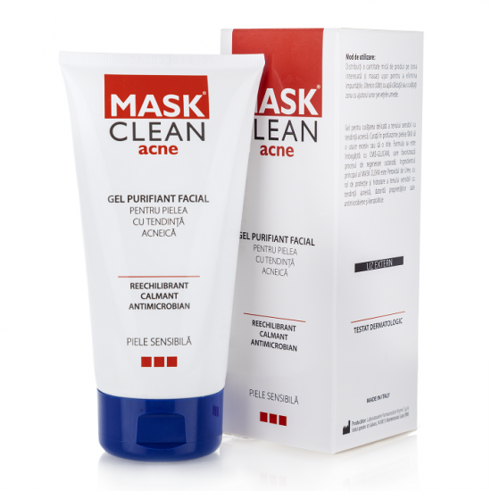 Gel de spalare si curatare - Mask Clean gel purifiant facial pentru ten acneic x 150ml, medik-on.ro