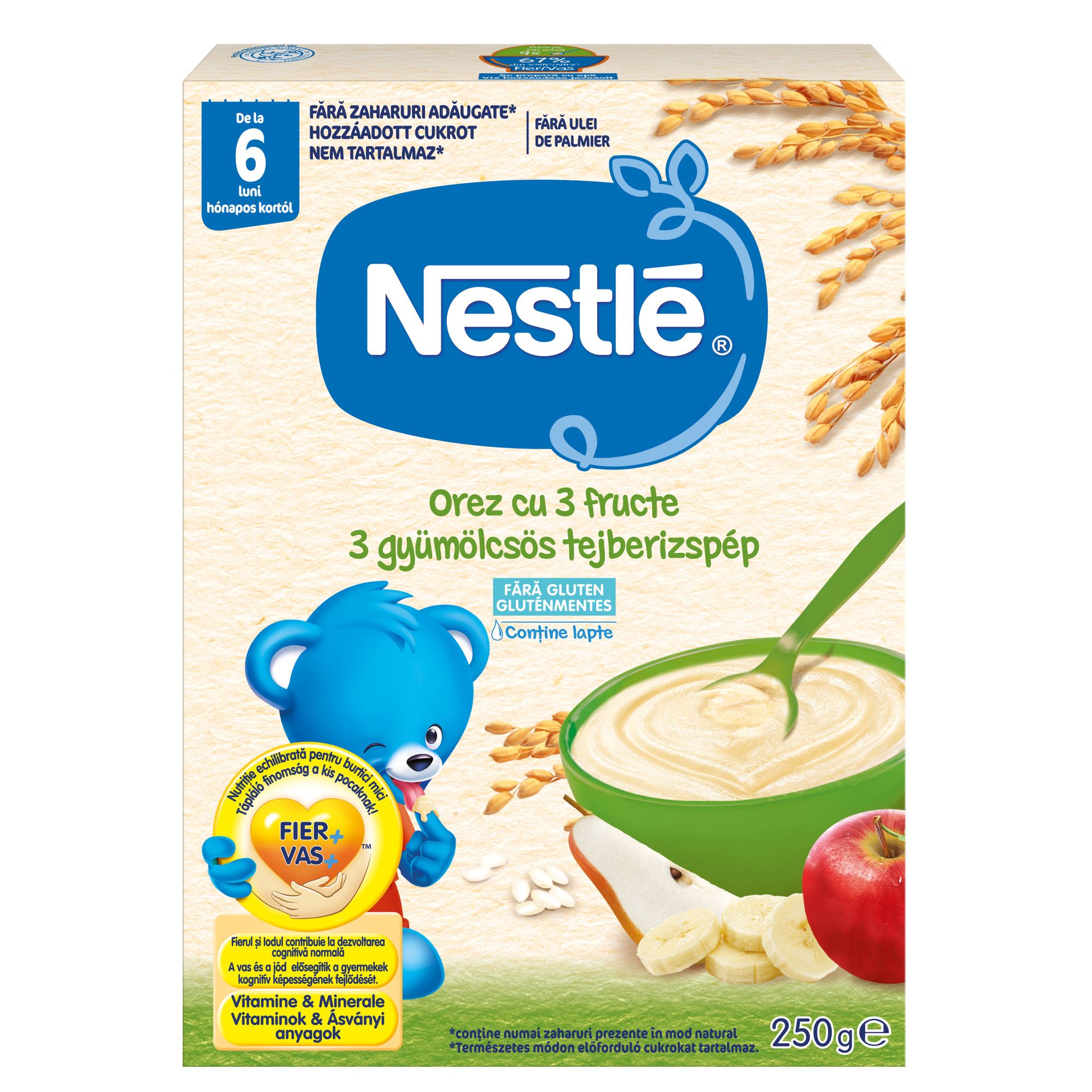 Cereale - Nestle cereale cu orez si 3 fructe, de la 6 luni x 250 grame, medik-on.ro