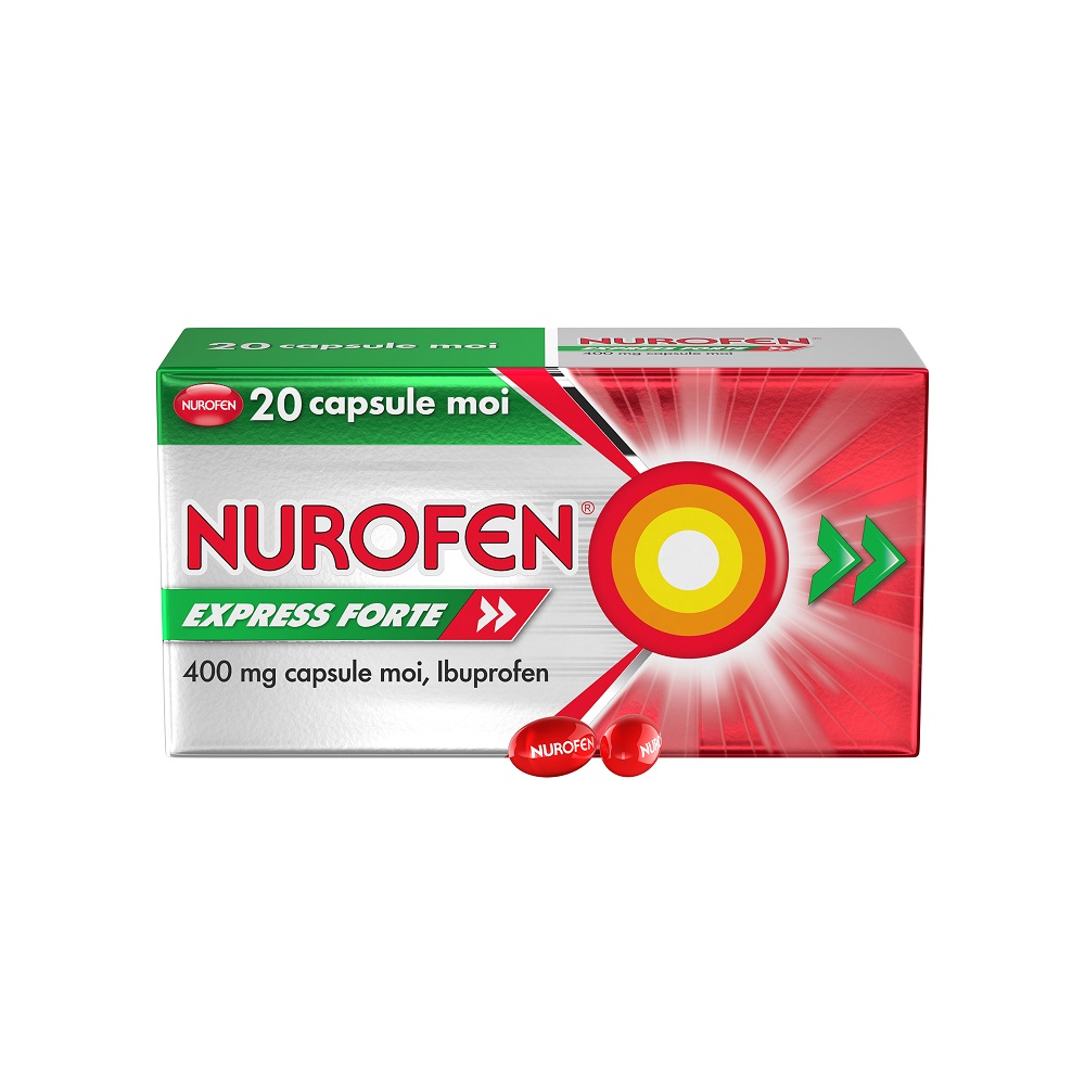 OTC - medicamente fara reteta - Nurofen Express Forte 400mg x 20 capsule moi, medik-on.ro