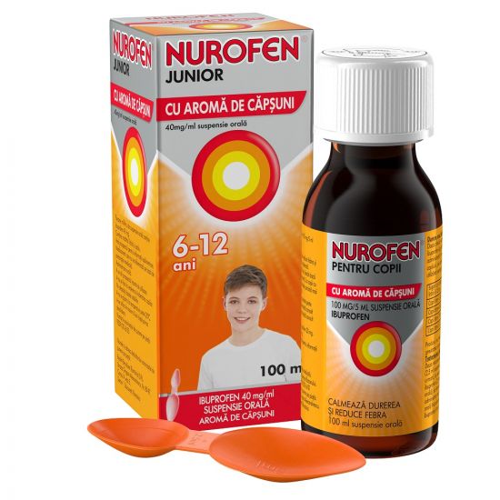 OTC - medicamente fara reteta - Nurofen Junior sirop cu aroma de capsuni 40mg/ml x 100ml, medik-on.ro