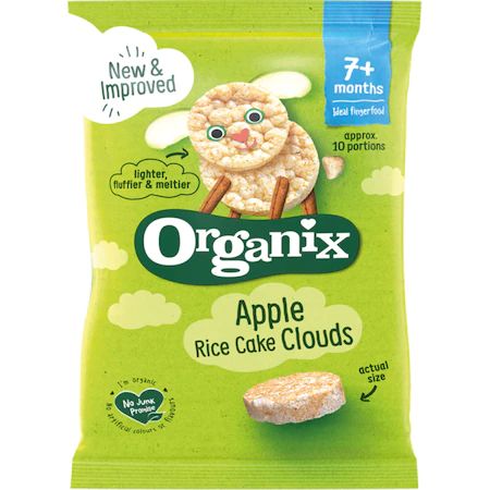 Biscuiti si pufuleti - Organix Clouds Rondele ecologice din orez cu mere, de la 7 luni x 40 grame, medik-on.ro