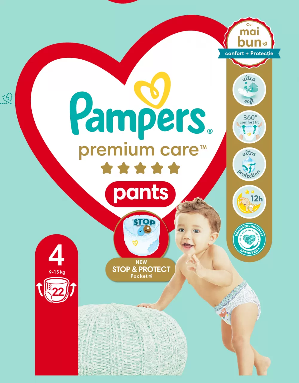 Scutece si aleze - Pampers Pants Premium Care nr. 4 (9-15 kg) x 22 bucati, medik-on.ro