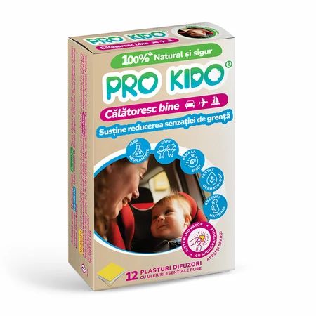 Rau de miscare - Pro Kido plasturi cu uleiuri esentiale impotriva raului de miscare "Calatoresc bine" x 12 bucati, medik-on.ro