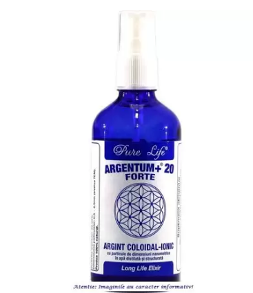 Imunitate - Pure Life Argentum+ 20ppm Argint coloidal Forte spray x 60ml, medik-on.ro