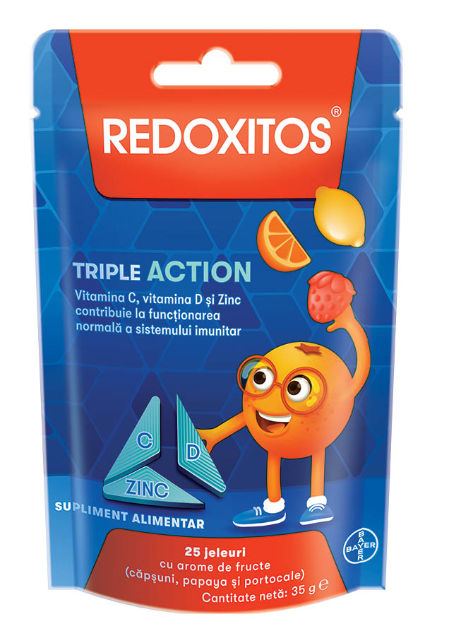 Cresterea imunitatii - Redoxitos Triple Action vitamina C + D + Zinc x 25 jeleuri, medik-on.ro
