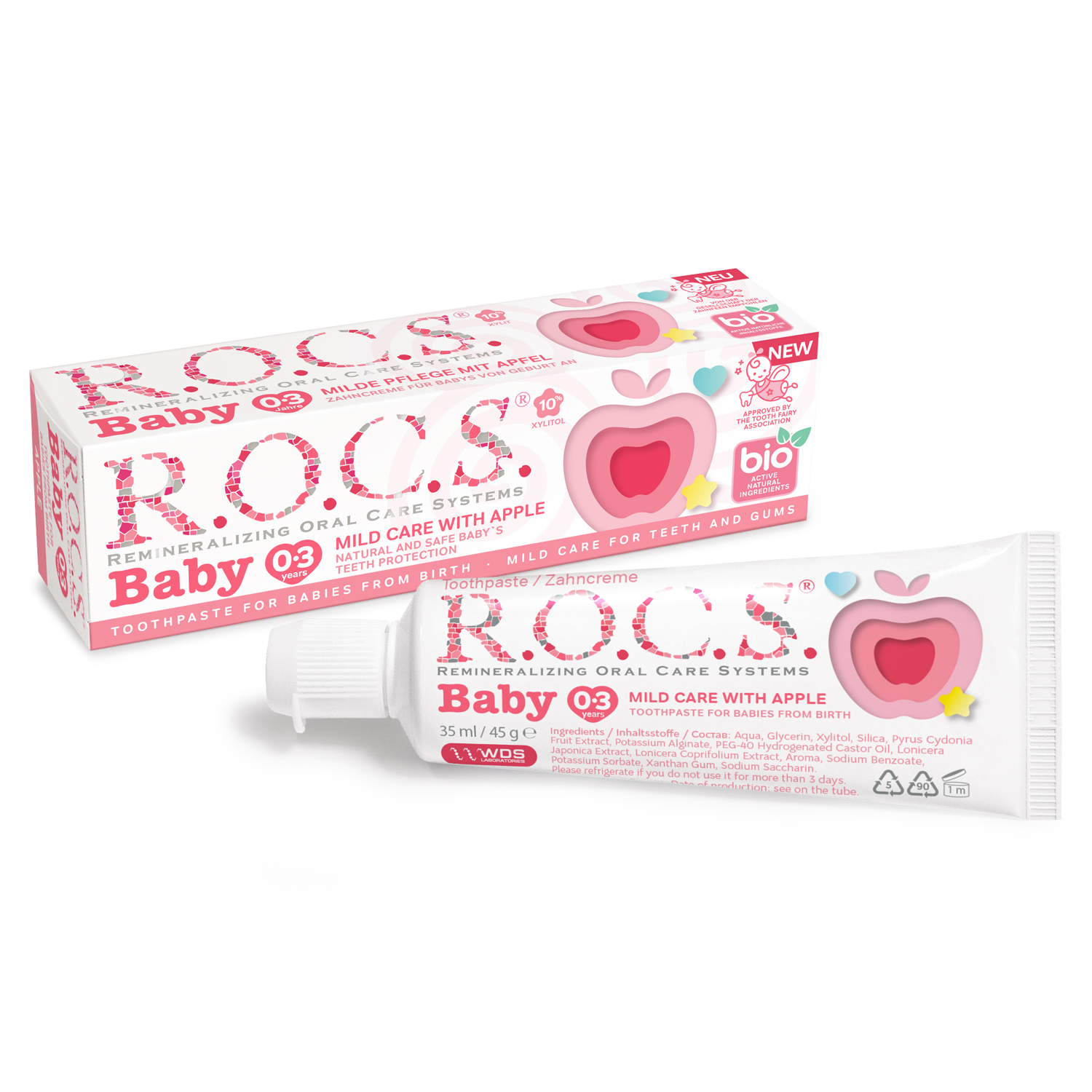 Paste de dinti pentru copii - R.O.C.S. Pasta de dinti cu aroma de mar pentru bebelusi 0-3 ani x 45 grame, medik-on.ro
