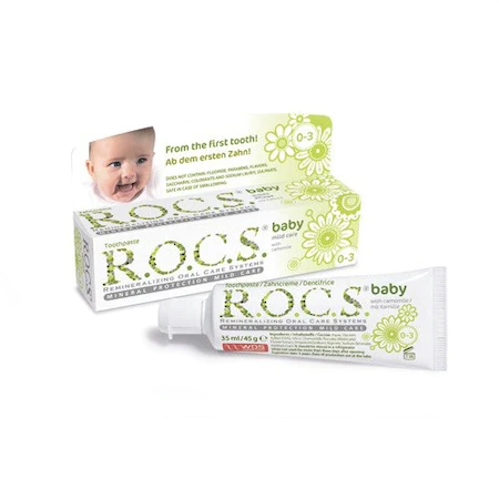 Paste de dinti pentru copii - R.O.C.S. Pasta de dinti cu aroma de musetel pentru bebelusi 0-3 ani x 45 grame, medik-on.ro
