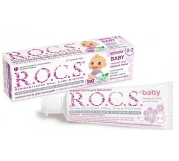 Paste de dinti pentru copii - R.O.C.S. Pasta de dinti cu aroma de tei pentru bebelusi 0-3 ani x 45 grame, medik-on.ro