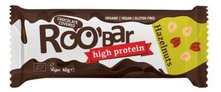 Batoane RAW vegane - Roobar Baton proteic cu alune de padure invelit in ciocolata x 40 grame, medik-on.ro