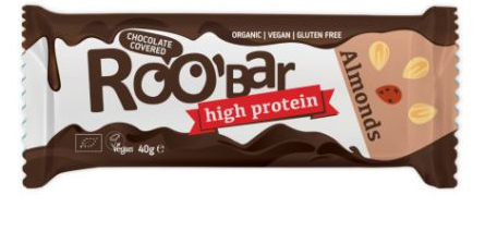 Batoane RAW vegane - Roobar Baton proteic cu migdale invelit in ciocolata x 40g, medik-on.ro
