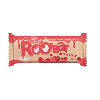 Batoane RAW vegane - Roobar Baton raw vegan cu capsuni in glazura roz bio fara gluten x 30 grame, medik-on.ro