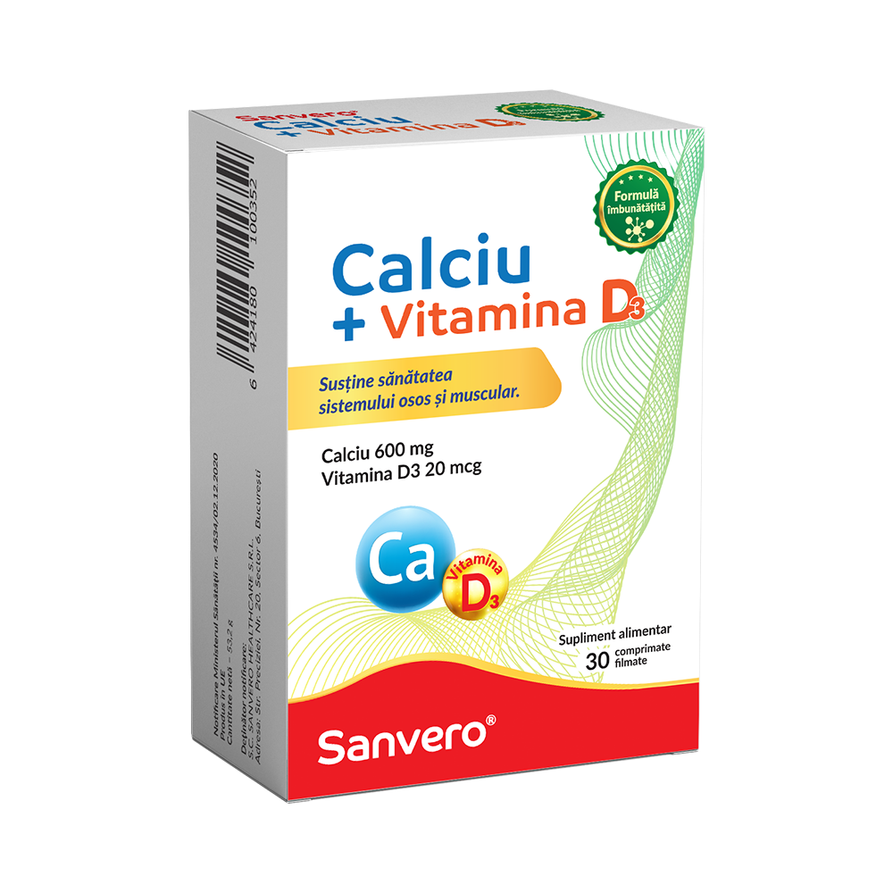 Multivitamine si minerale - Sanvero Calciu + Vitamina D3 x 30 comprimate, medik-on.ro