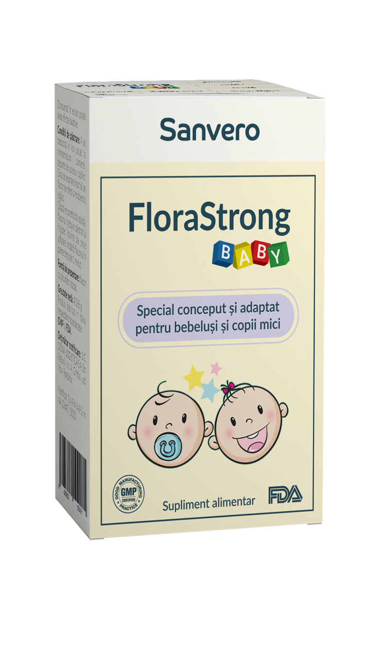 Probiotice si prebiotice - Sanvero Flora strong baby flacon cu picurator, medik-on.ro