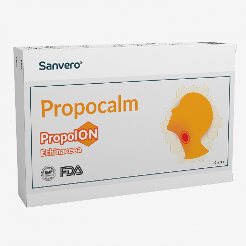 Dureri de gat - Sanvero Propocalm Propolon cu Echinacea x 20 capsule, medik-on.ro
