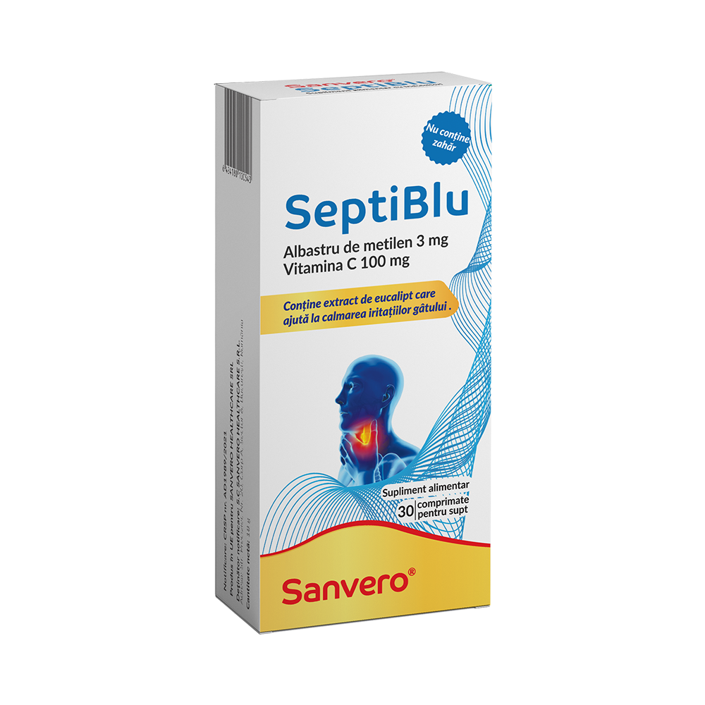 Tratament tuse - Sanvero SeptiBlu x 30 comprimate pentru supt, medik-on.ro