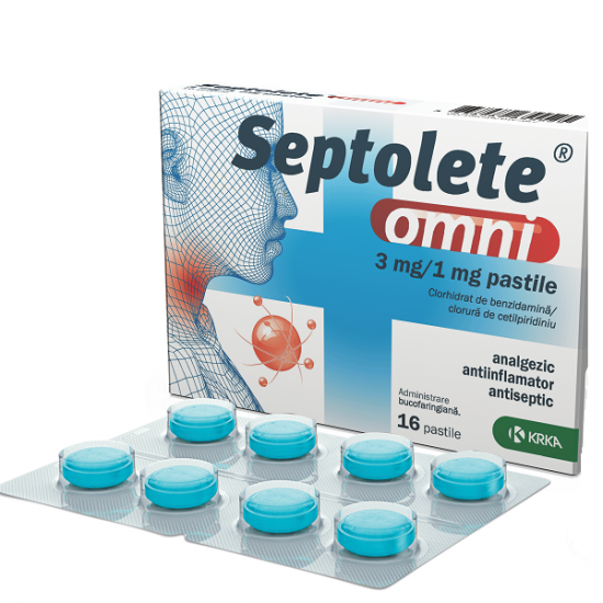 OTC - medicamente fara reteta - Septolete Omni Eucalipt 3 mg/1 mg x 16 pastile de supt, medik-on.ro
