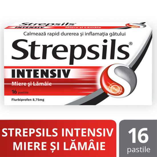 OTC - medicamente fara reteta - Strepsils Intensiv miere si lamaie 8.75mg x 16 comprimate de supt, medik-on.ro