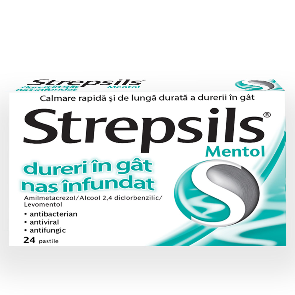 OTC - medicamente fara reteta - Strepsils mentol x 24 comprimate de supt, medik-on.ro
