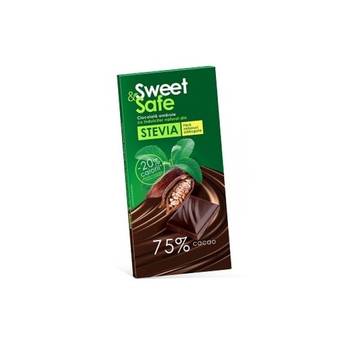 Dulciuri sanatoase - Sweet & Safe Ciocolata amaruie cu indulcitor din stevie x 90 grame, medik-on.ro