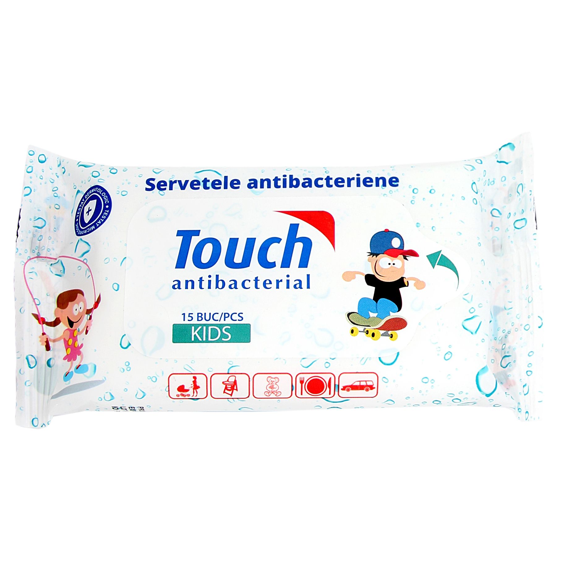 Servetele umede si uscate - Touch kids servetele umede antibacteriene x 15 bucati, medik-on.ro