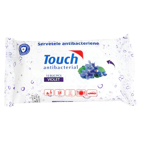 Servetele umede si uscate - Touch Servetele umede antibacteriene Violet x 15 bucati, medik-on.ro