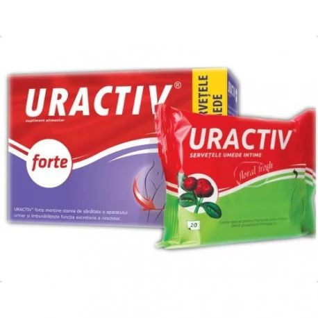 Dezinfectante urinare - Uractiv Forte x 10 capsule + Servetele umede Uractiv x 20 bucati, medik-on.ro
