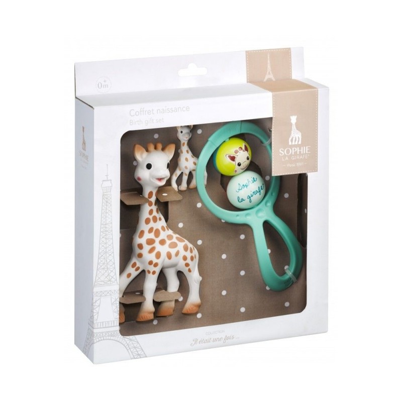 Jucarii bebe - Vulli Set cadou girafa Sophie cu zornaitoare si breloc, medik-on.ro